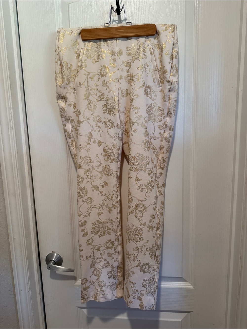 Chico Women's Cream Brocade Straight-Leg Pants
